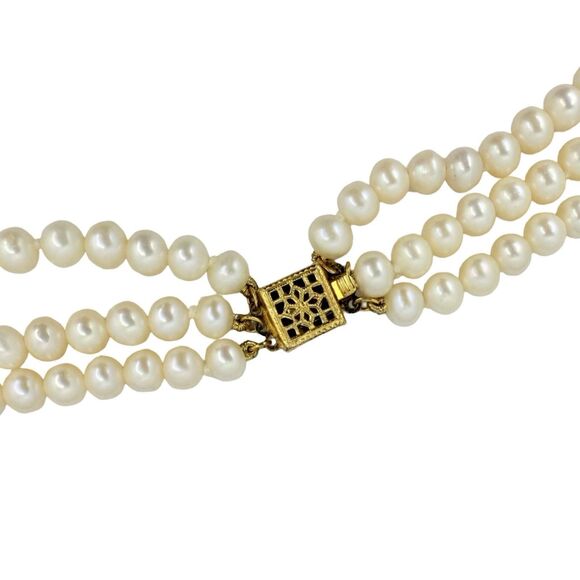 VTG White Pearl & Onyx Multi Strand Necklace 18" Gold Over 925 Sterling Silver - Picture 9 of 12